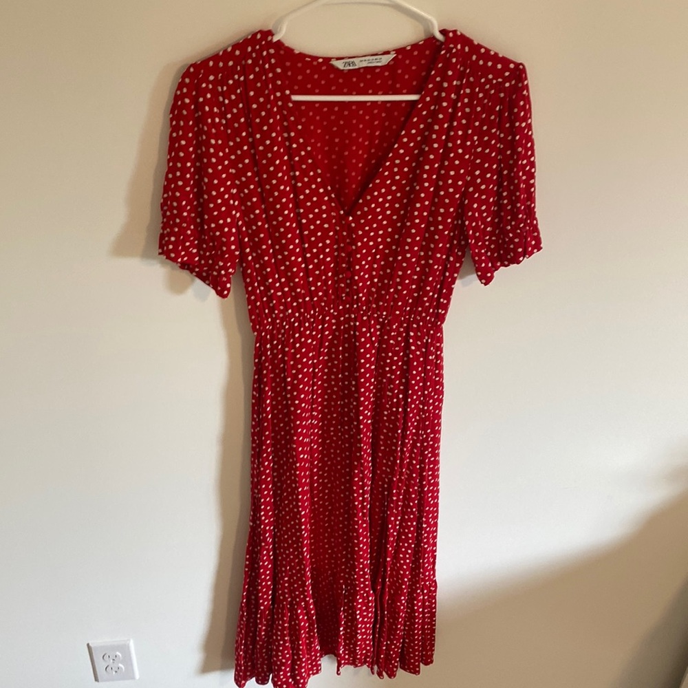 Zara Midi Dress Red with Polka Dots.